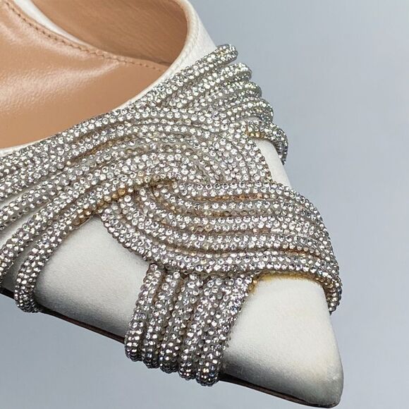 Aquazzura Gatsby 75 Crystal-Embellished Satin Pumps size 37 - Picture 13 of 16